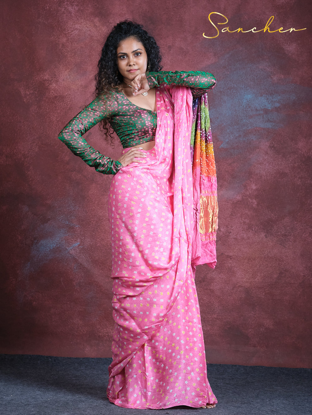 Floral Fantasy Bandhani Modal Silk Saree