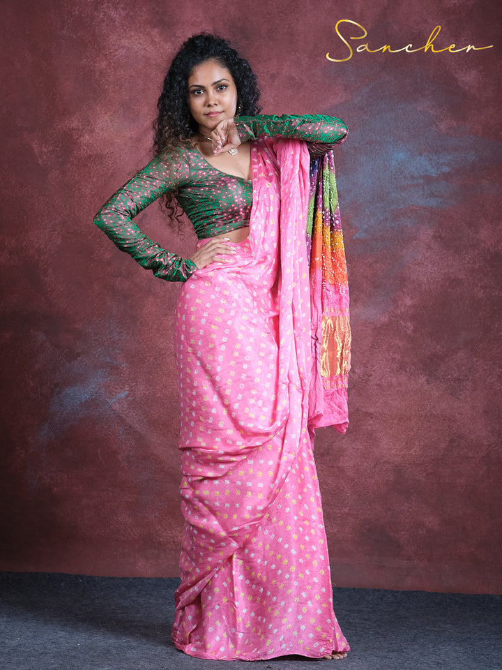 Floral Fantasy Bandhani Modal Silk Saree