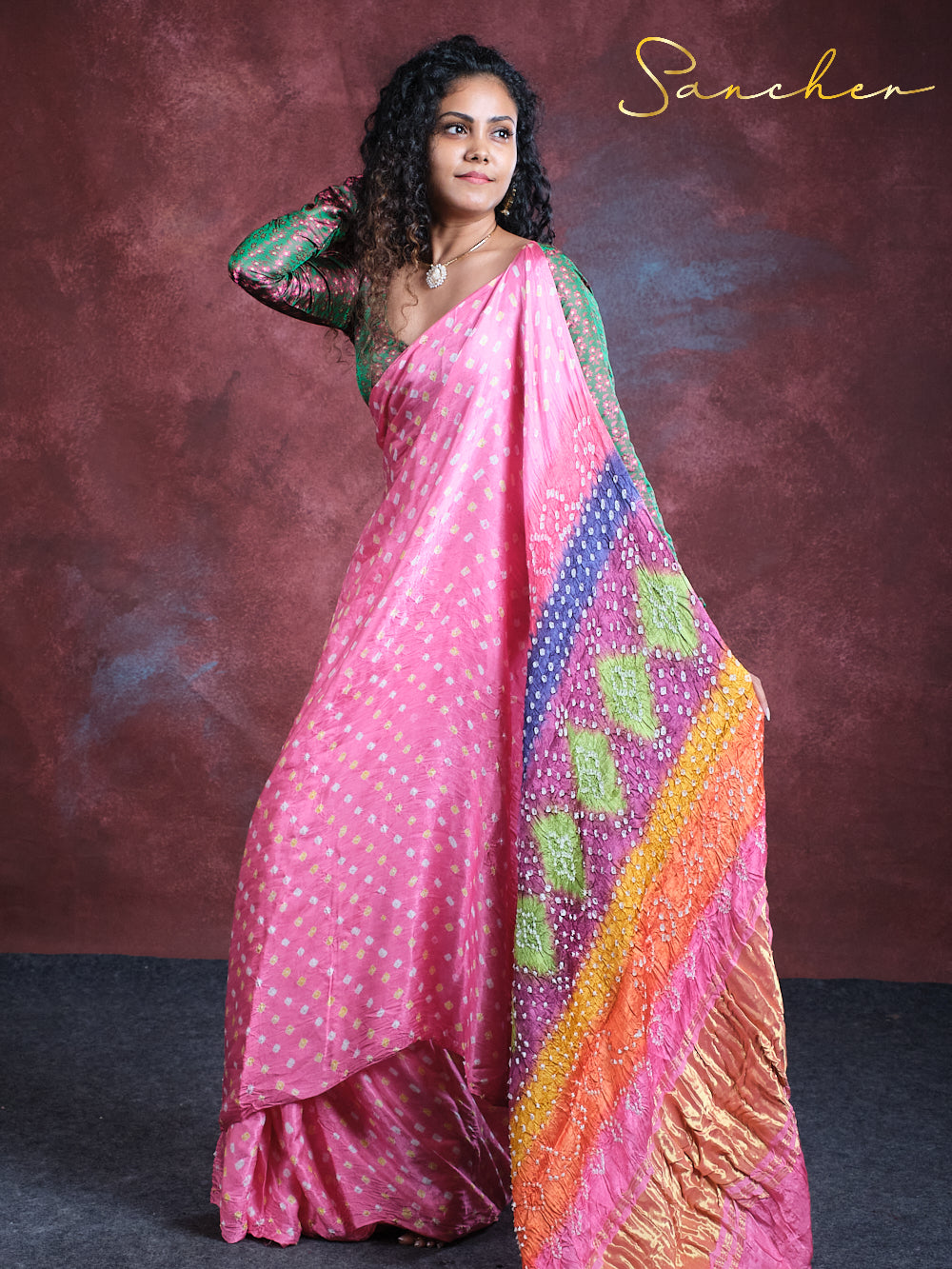 Floral Fantasy Bandhani Modal Silk Saree