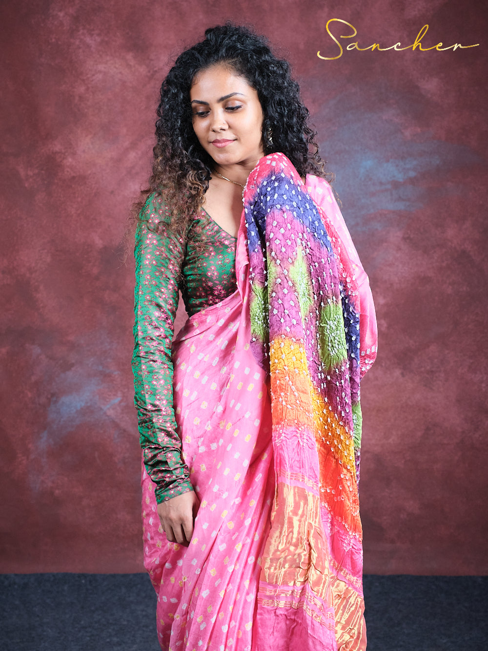 Floral Fantasy Bandhani Modal Silk Saree