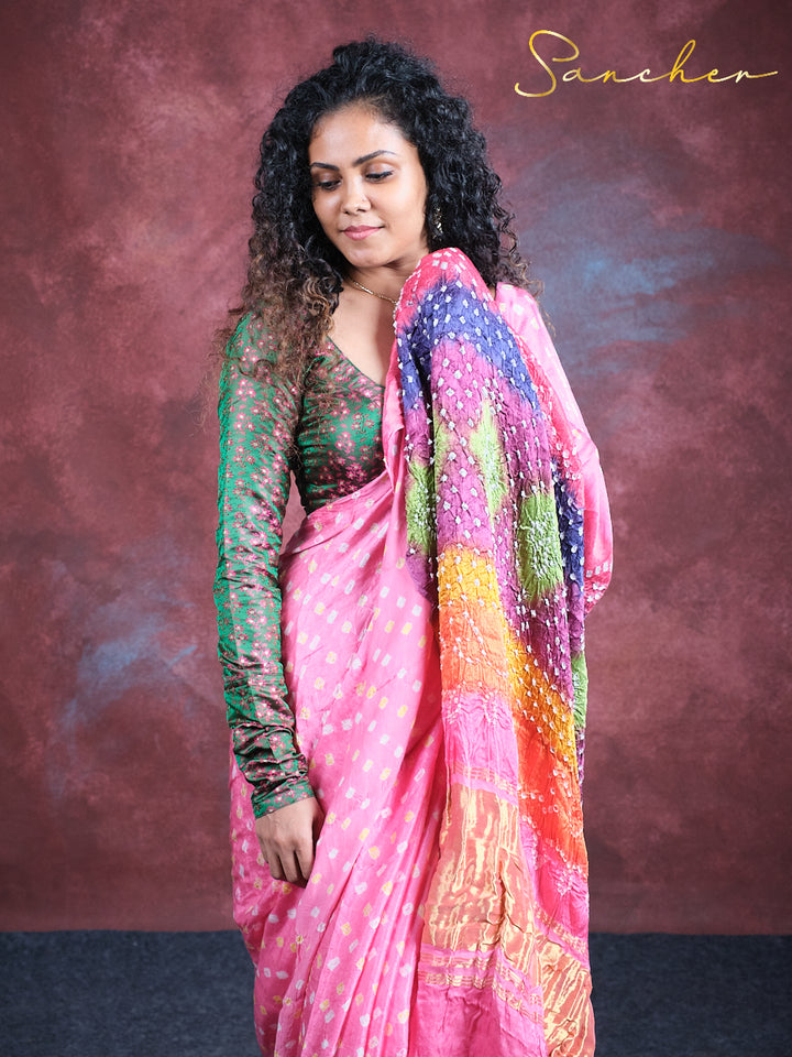 Floral Fantasy Bandhani Modal Silk Saree