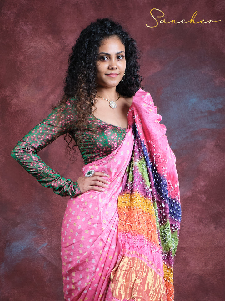 Floral Fantasy Bandhani Modal Silk Saree