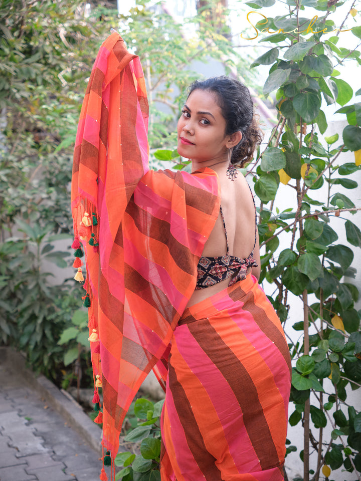 Bricky Mulmul Cotton Saree