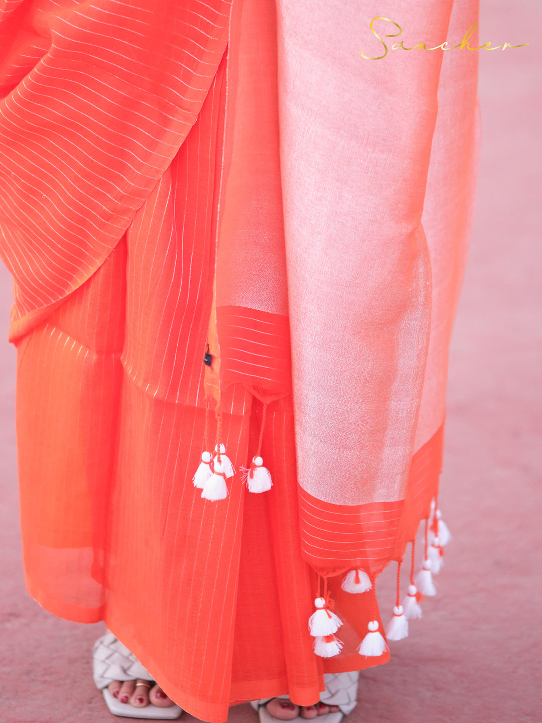 Tango-Mulmul Cotton-Silver Pallu Saree