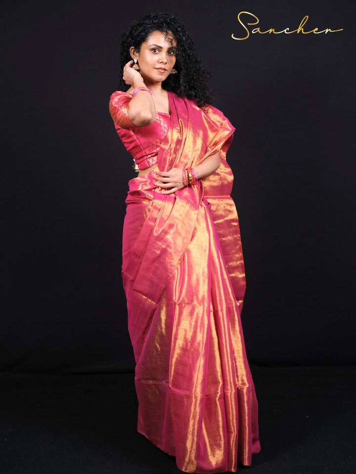 Designer pink saree with zari work perfect for wedding and cultural events