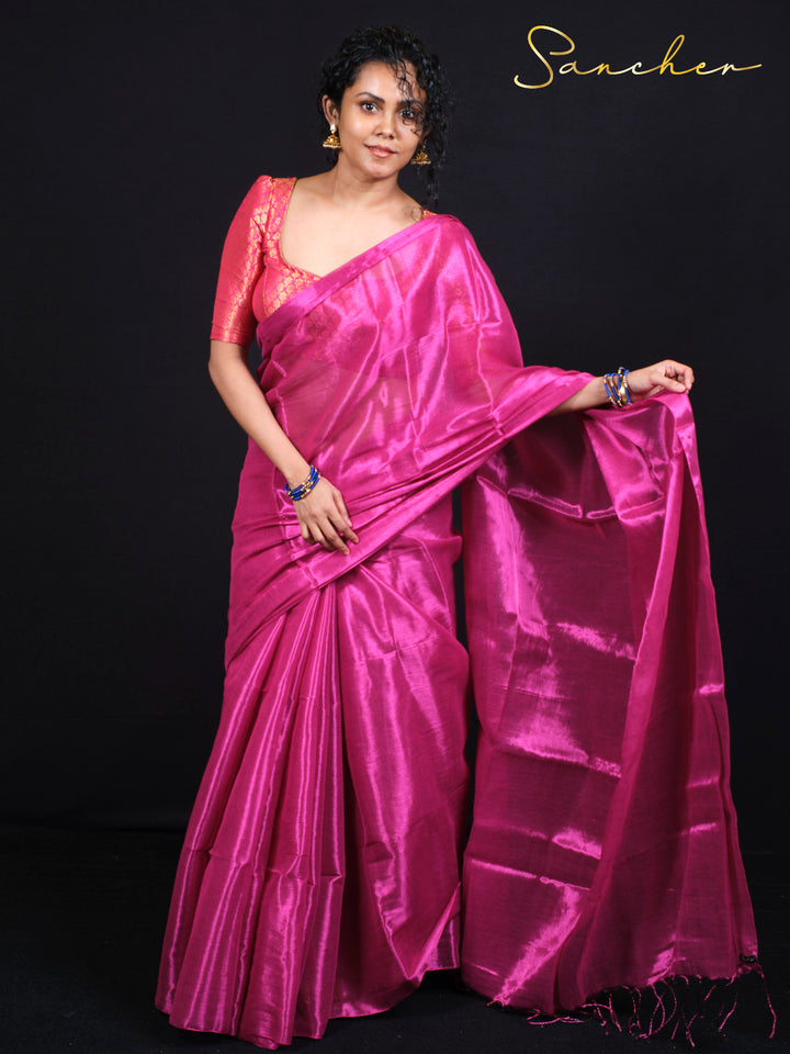 Professional woman wearing Rose Radiance Mul Zari saree perfect for office and festival occasions