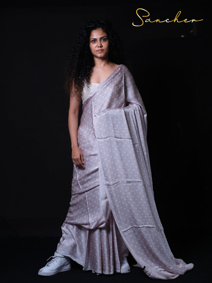 Premium quality modal silk fabric saree with vintage polka dot pattern and modern styling