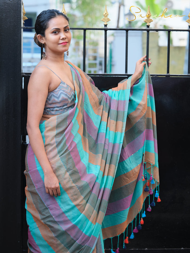 Dark Pastel Mulmul Cotton Saree