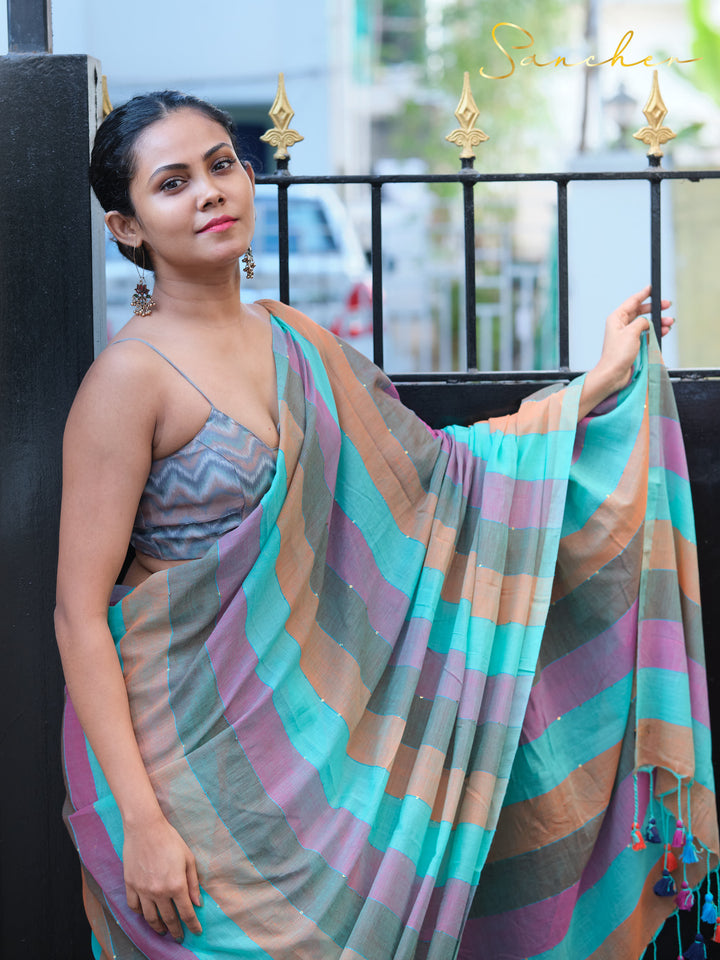 Dark Pastel Mulmul Cotton Saree