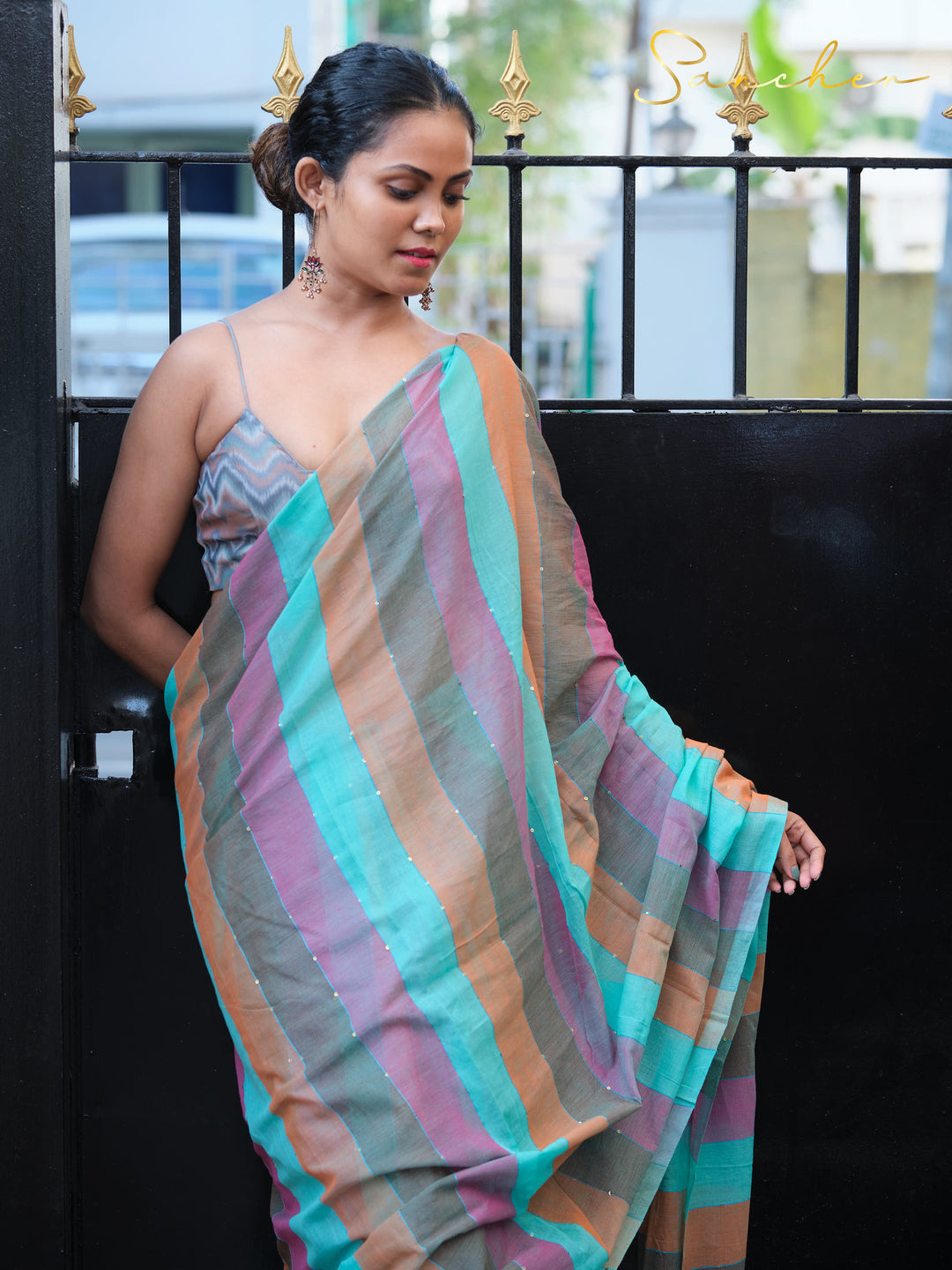 Dark Pastel Mulmul Cotton Saree