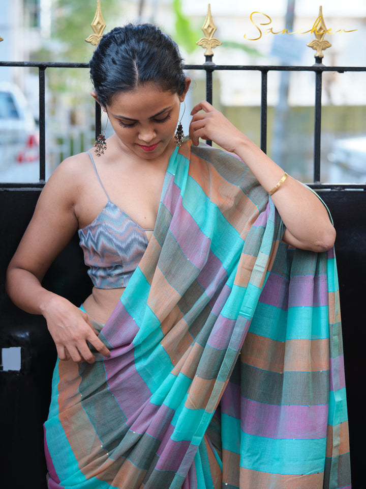 Dark Pastel Mulmul Cotton Saree