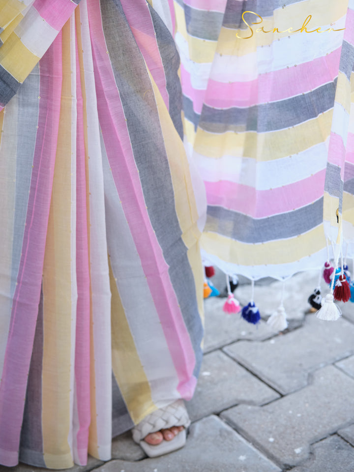 Icecream Multi Color Mulmul Cotton Saree