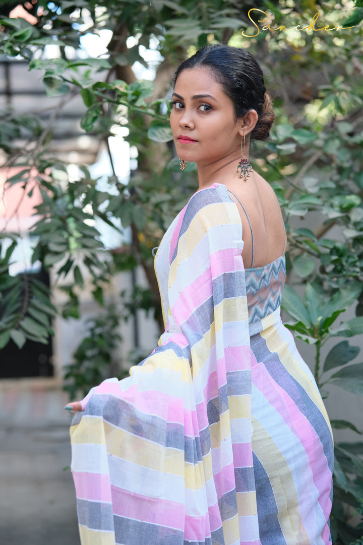 Icecream Multi Color Mulmul Cotton Saree