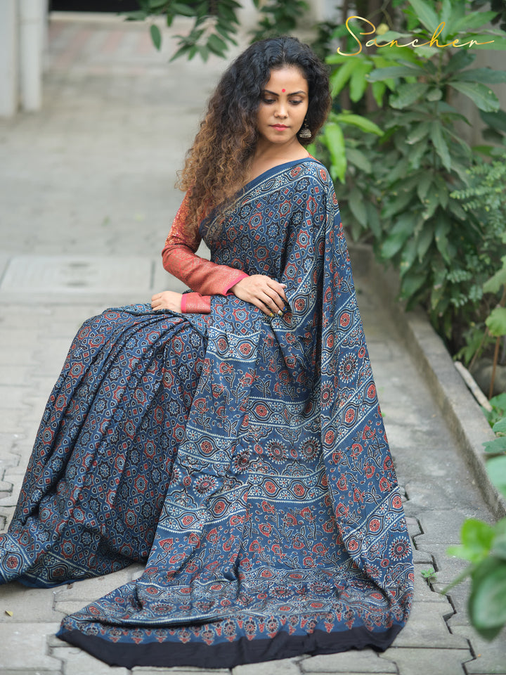 Celestial Charm Ajark Modal Silk Saree