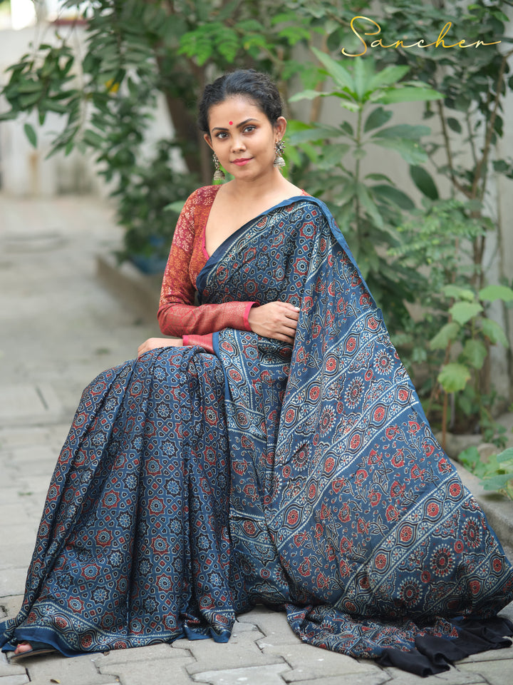 Celestial Charm Ajark Modal Silk Saree