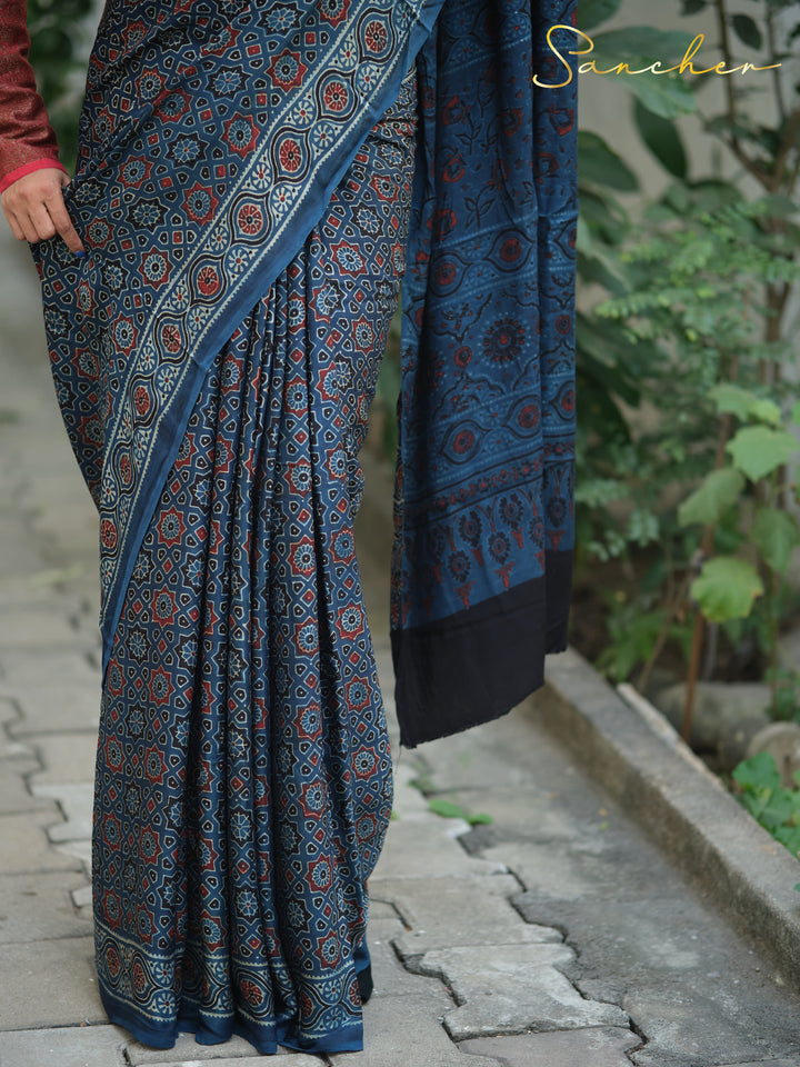 Celestial Charm Ajark Modal Silk Saree