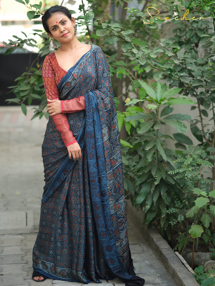 Celestial Charm Ajark Modal Silk Saree