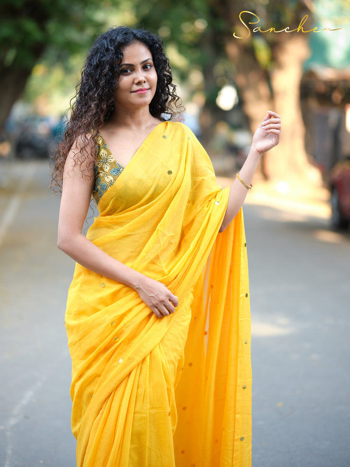 Golden Hues Mulmul Cotton Saree