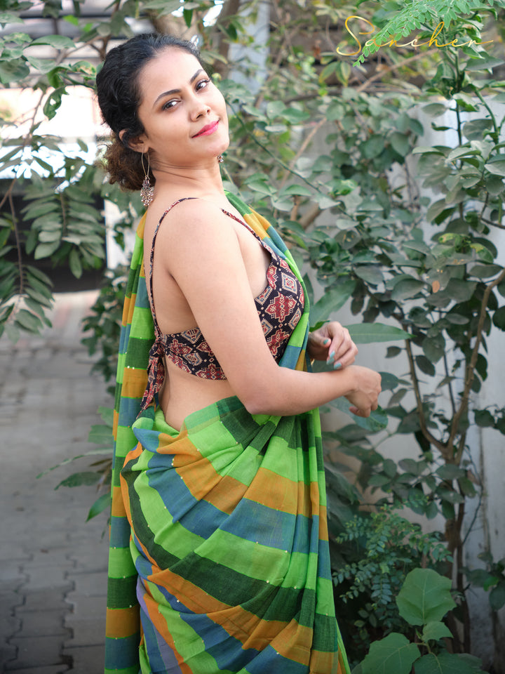 Mistique Algae Mulmul Cotton Saree