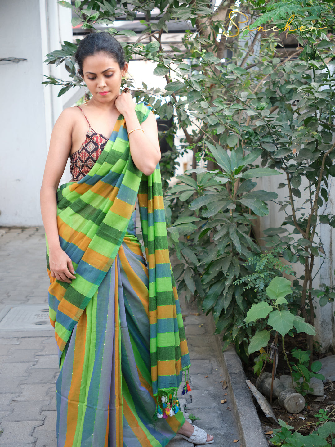 Mistique Algae Mulmul Cotton Saree