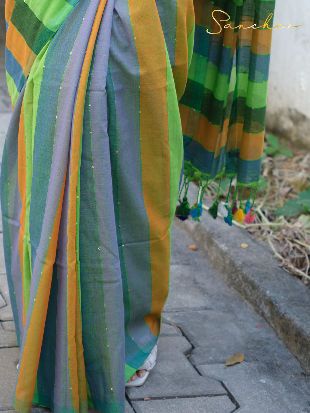 Mistique Algae Mulmul Cotton Saree
