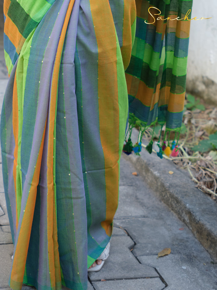 Mistique Algae Mulmul Cotton Saree