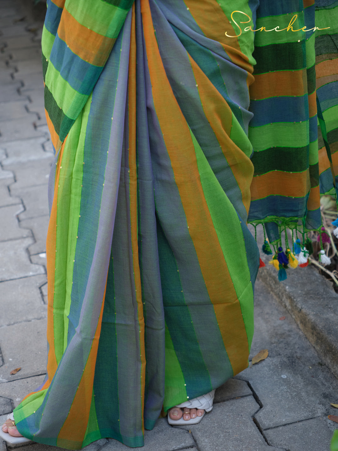 Mistique Algae Mulmul Cotton Saree