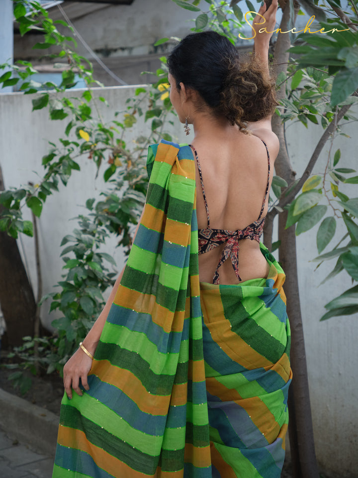 Mistique Algae Mulmul Cotton Saree