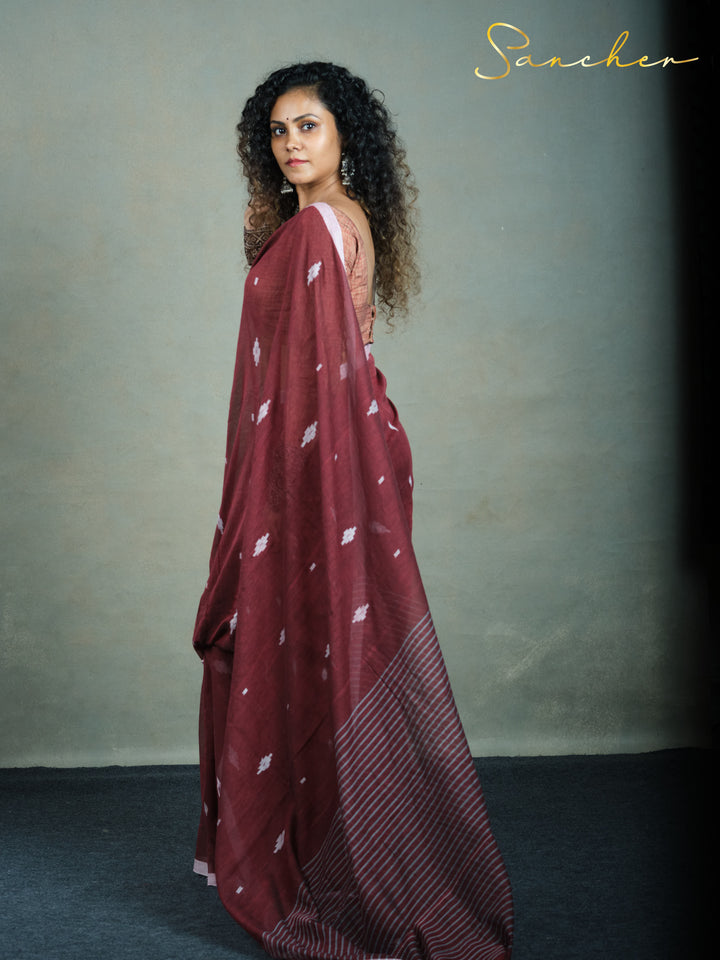 Maroon Mirage Jamdhani Mulmul Cotton Saree