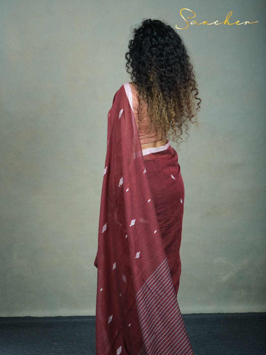 Maroon Mirage Jamdhani Mulmul Cotton Saree