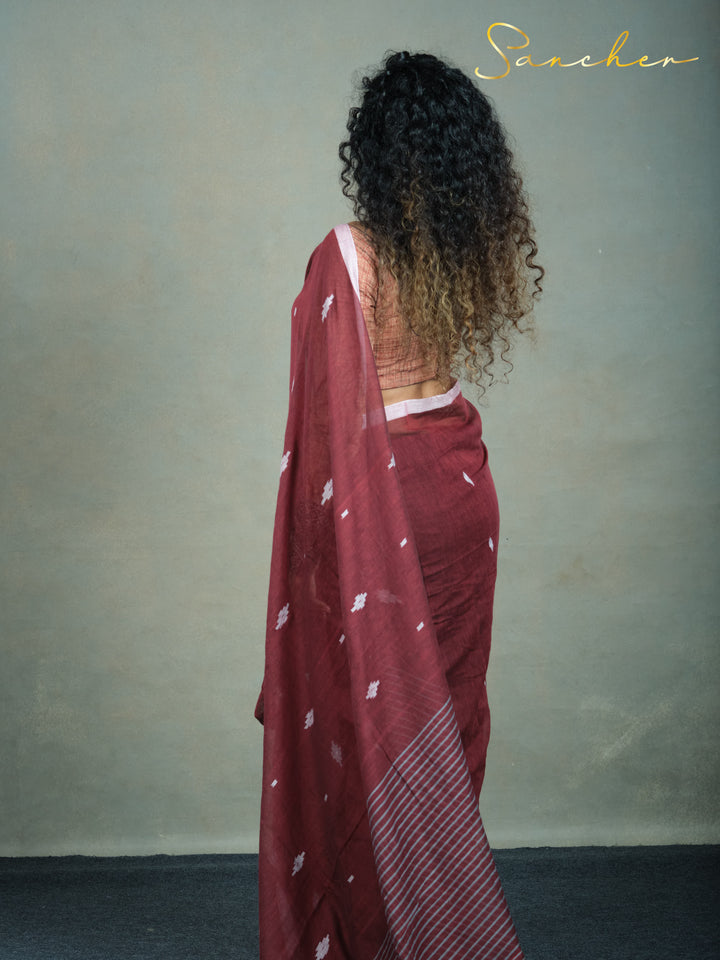 Maroon Mirage Jamdhani Mulmul Cotton Saree