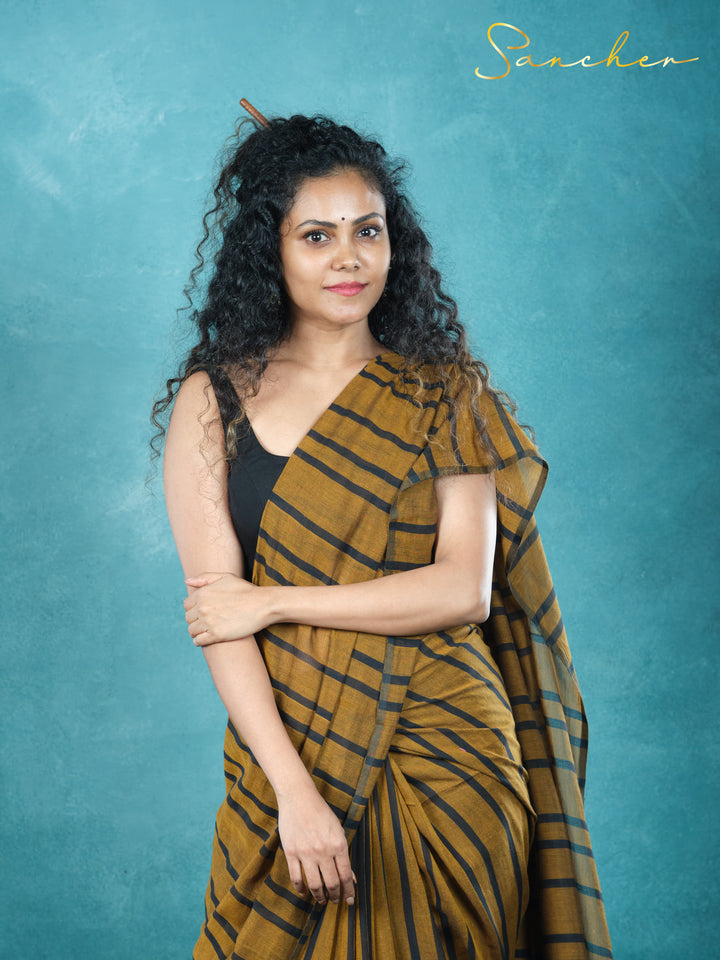 Mustard Nightfall Mulmul Cotton Saree