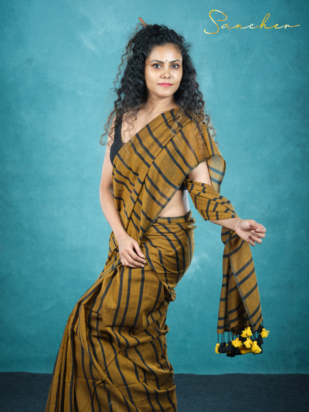 Mustard Nightfall Mulmul Cotton Saree