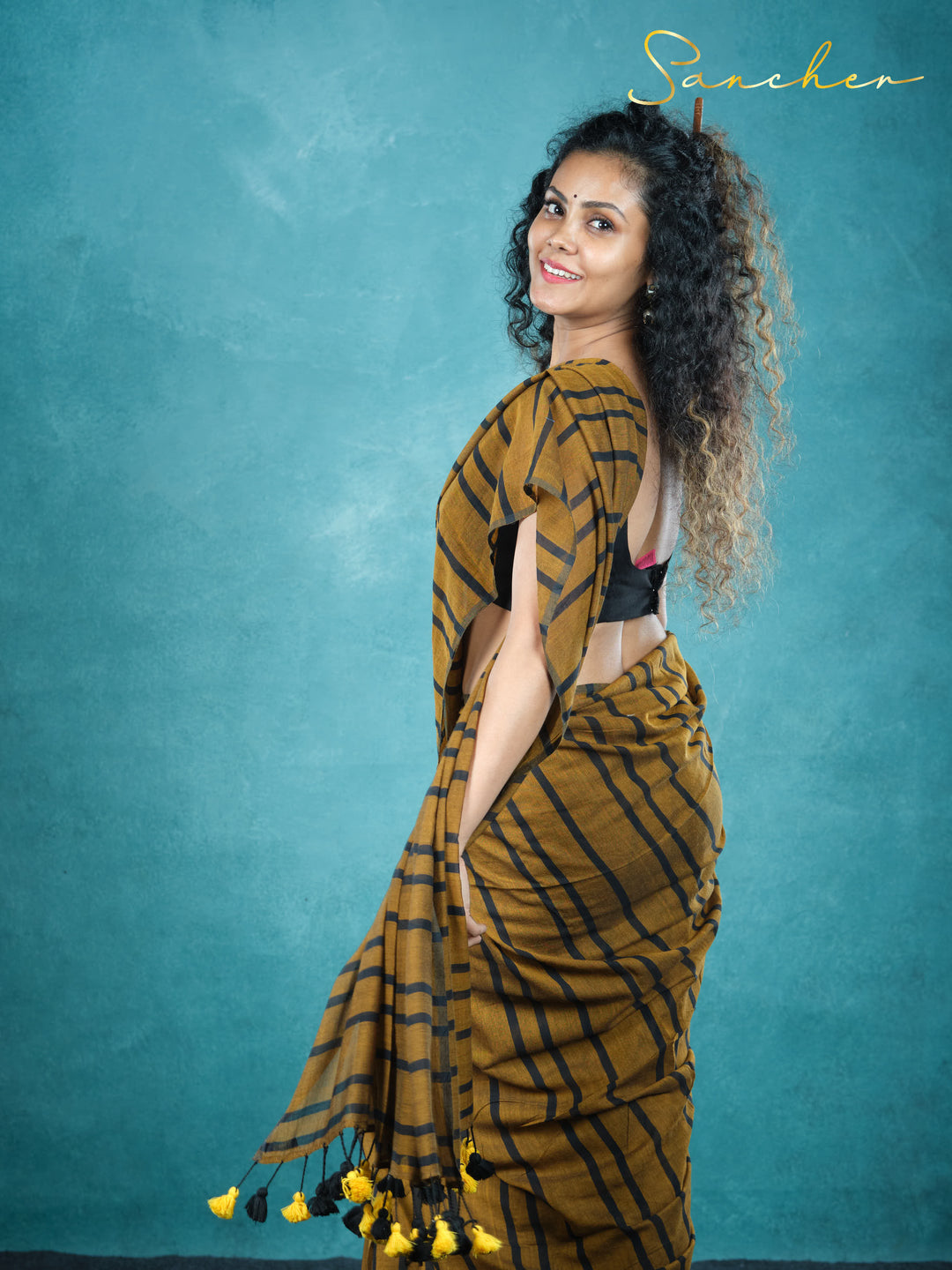 Mustard Nightfall Mulmul Cotton Saree