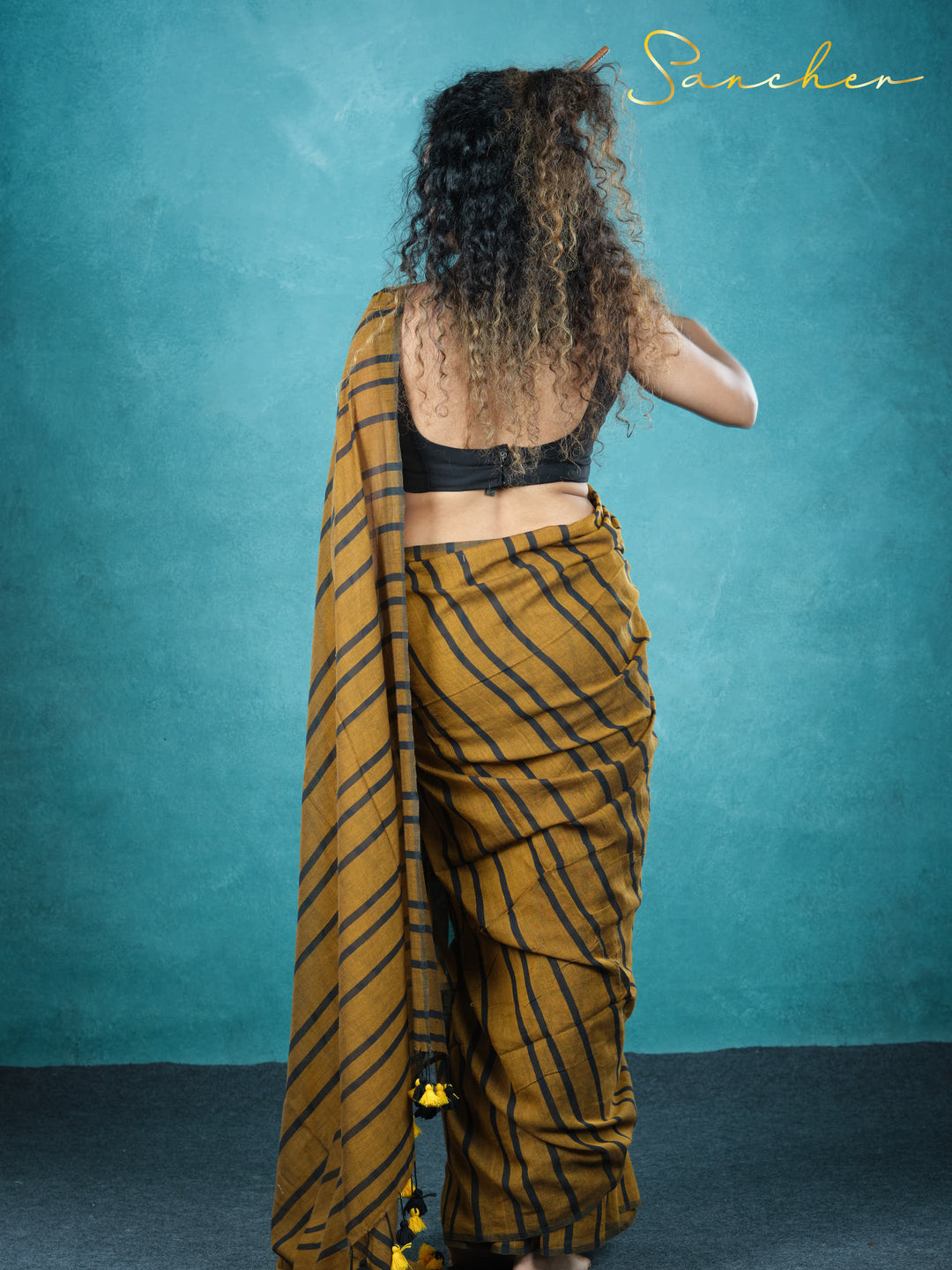 Mustard Nightfall Mulmul Cotton Saree