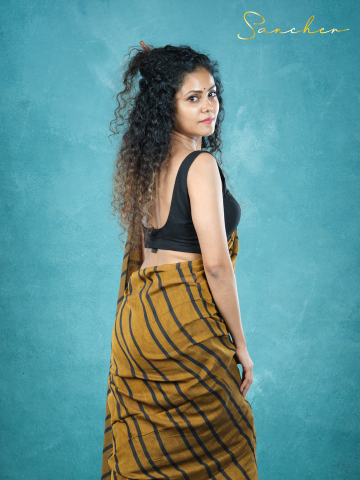 Mustard Nightfall Mulmul Cotton Saree