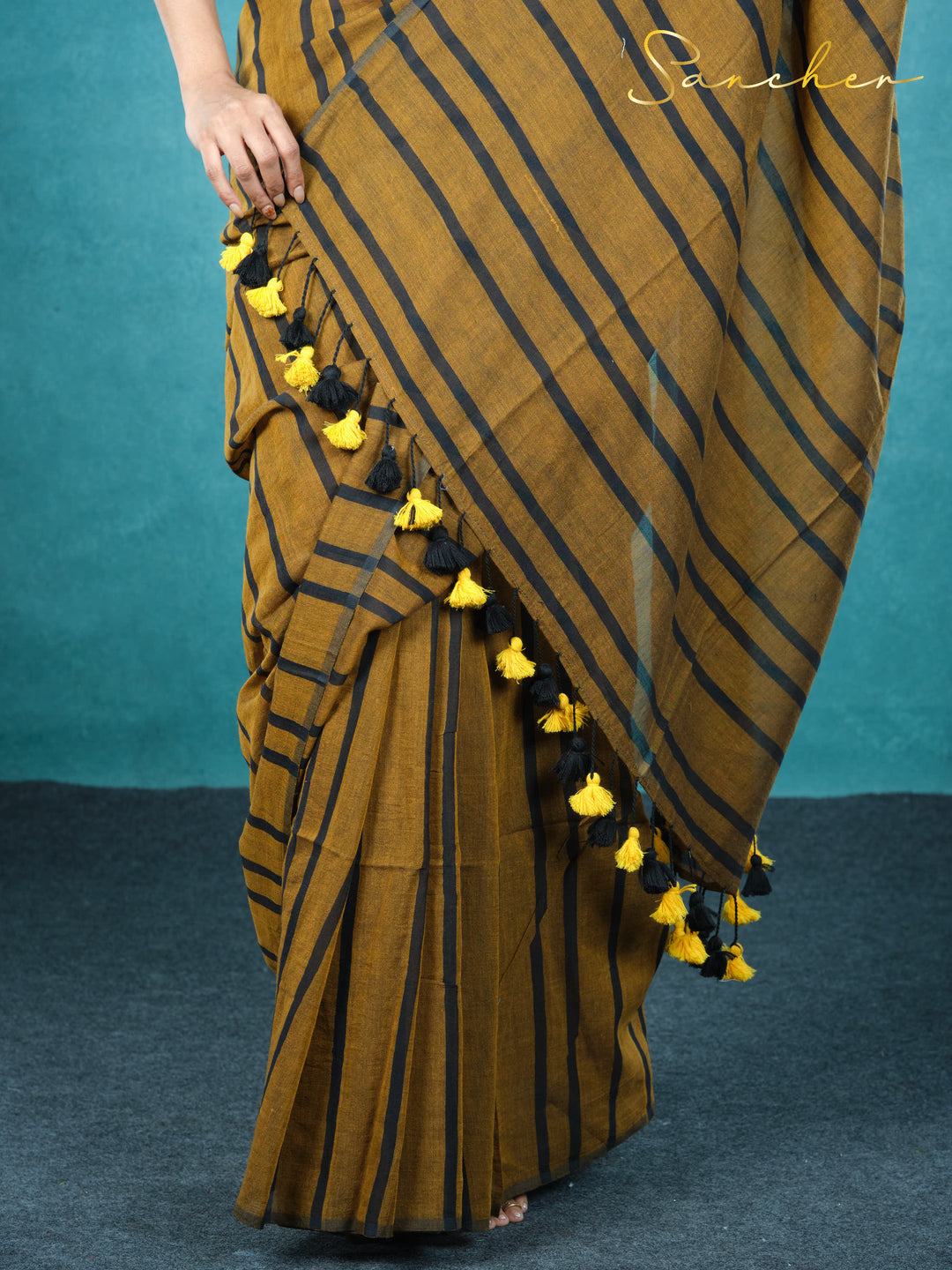 Mustard Nightfall Mulmul Cotton Saree