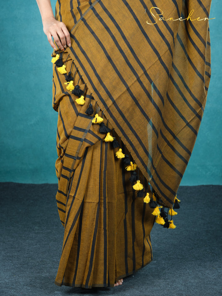 Mustard Nightfall Mulmul Cotton Saree