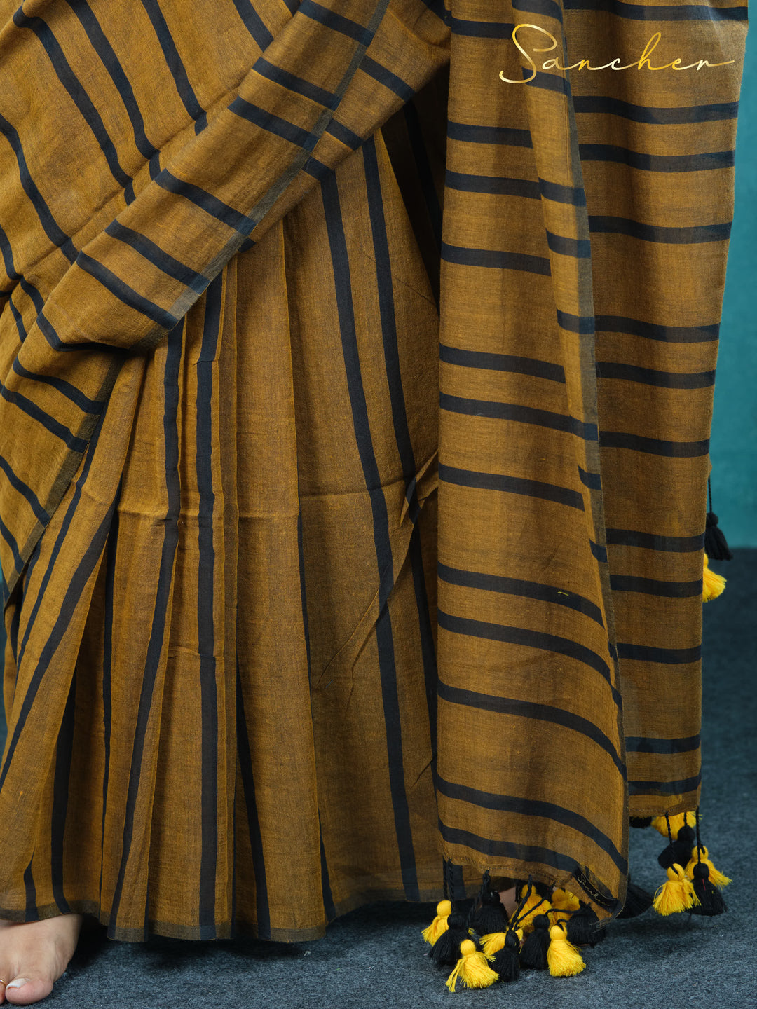 Mustard Nightfall Mulmul Cotton Saree