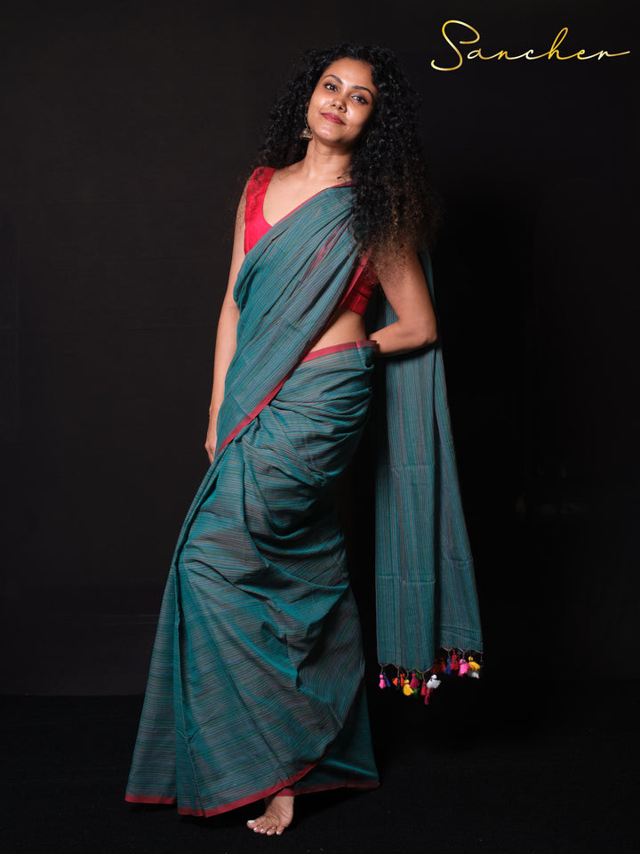 Nautical Nectar Mulmul Cotton Saree