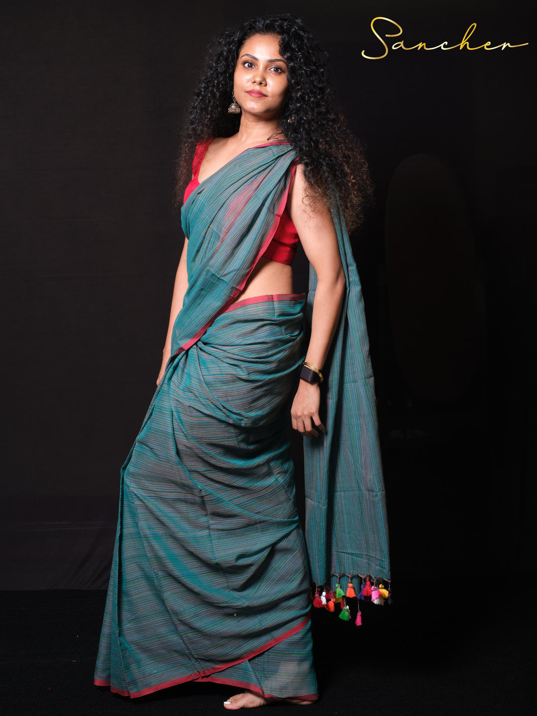 Nautical Nectar Mulmul Cotton Saree