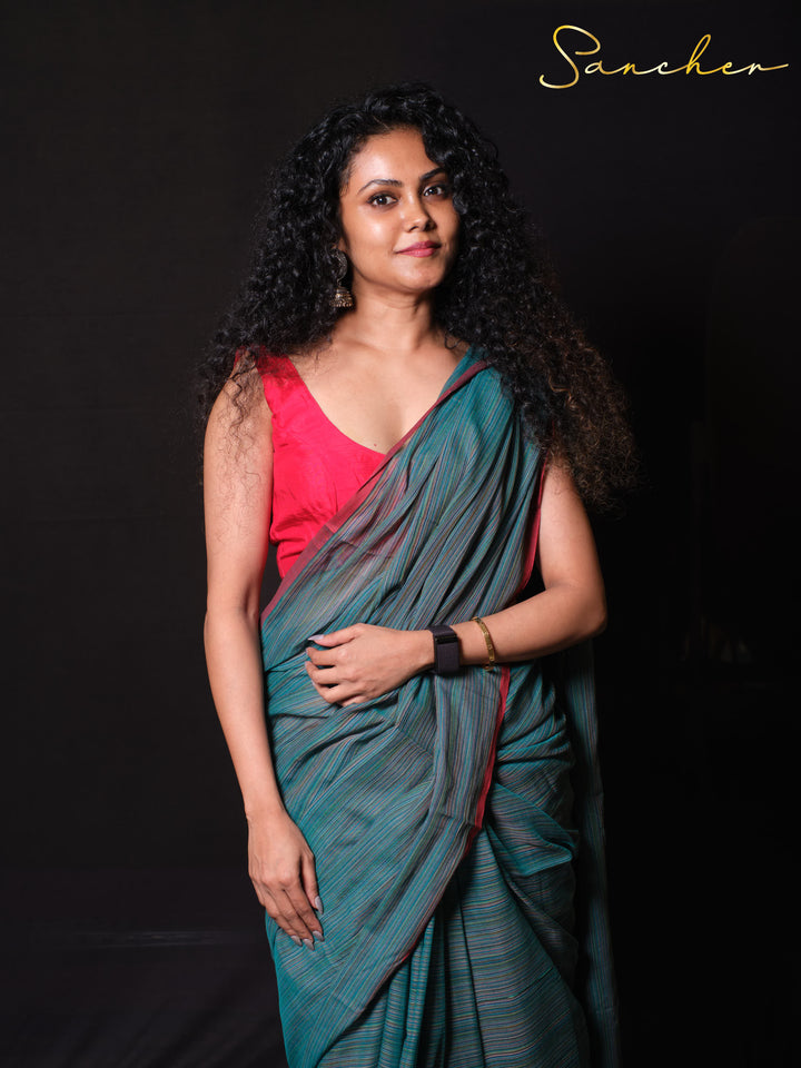 Nautical Nectar Mulmul Cotton Saree
