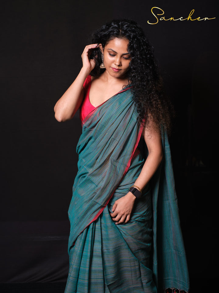 Nautical Nectar Mulmul Cotton Saree
