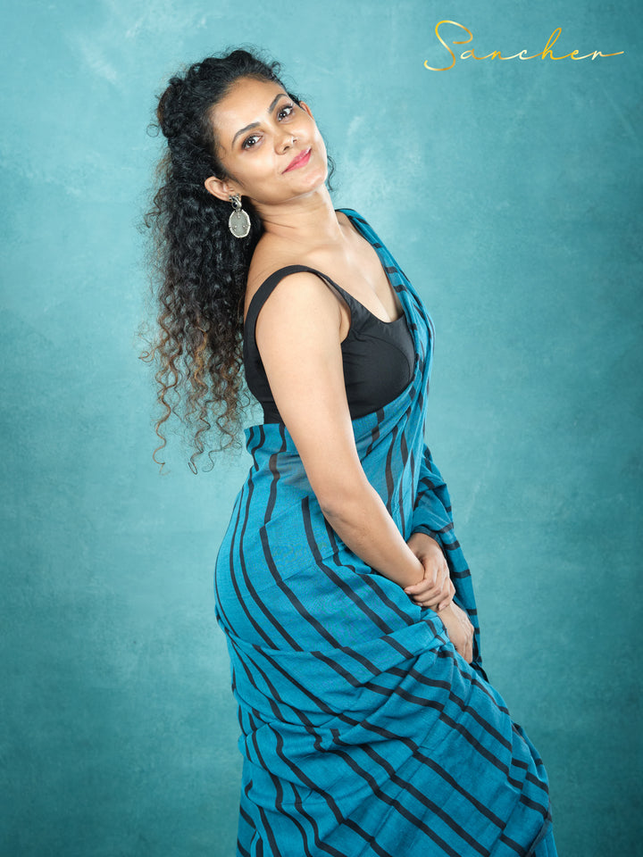 Navy Shadows Mulmul Cotton Saree