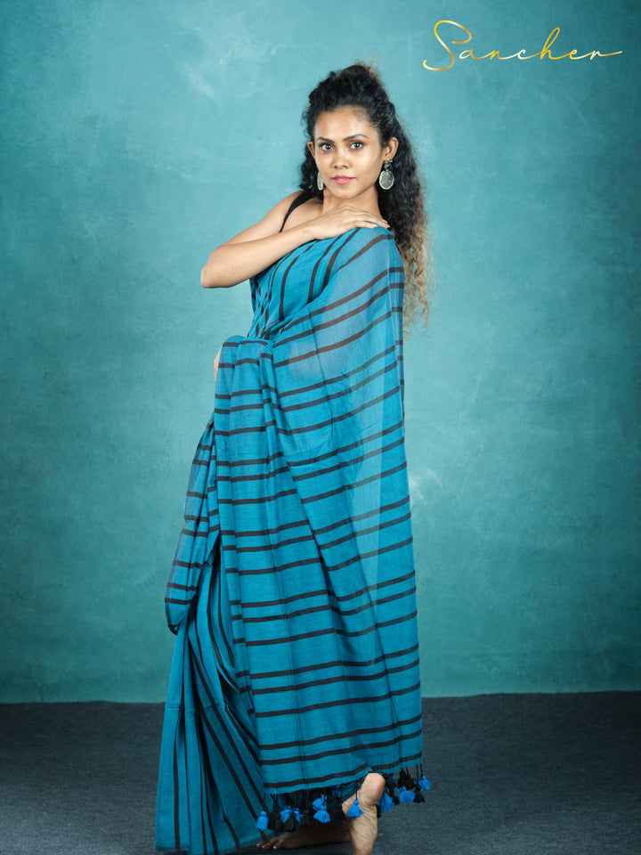 Navy Shadows Mulmul Cotton Saree