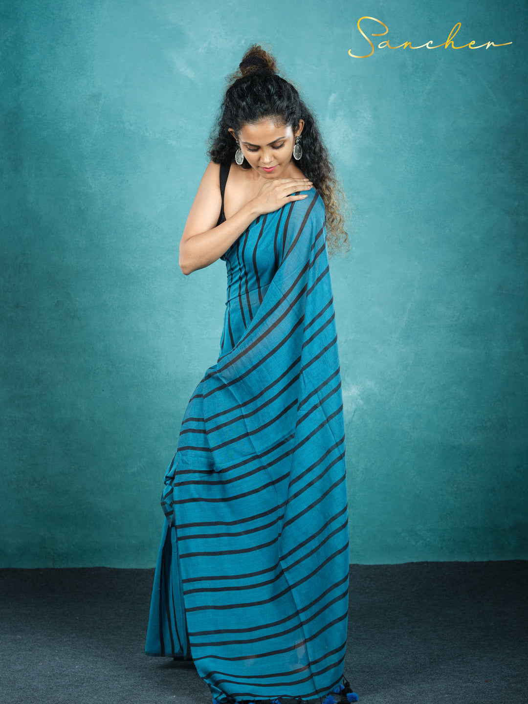 Navy Shadows Mulmul Cotton Saree