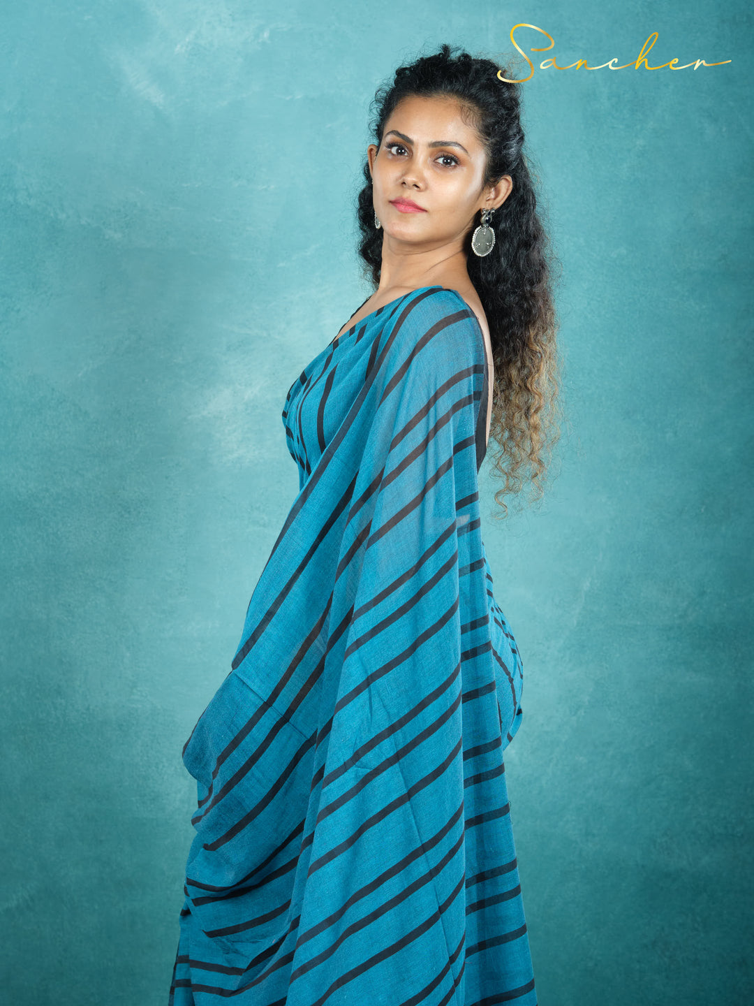Navy Shadows Mulmul Cotton Saree