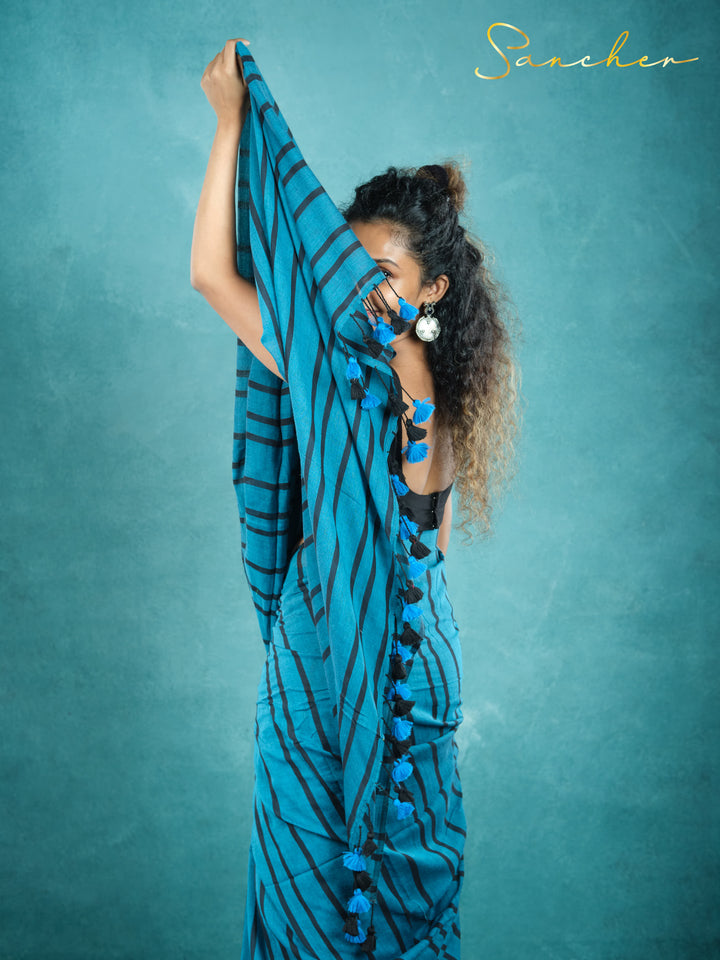 Navy Shadows Mulmul Cotton Saree