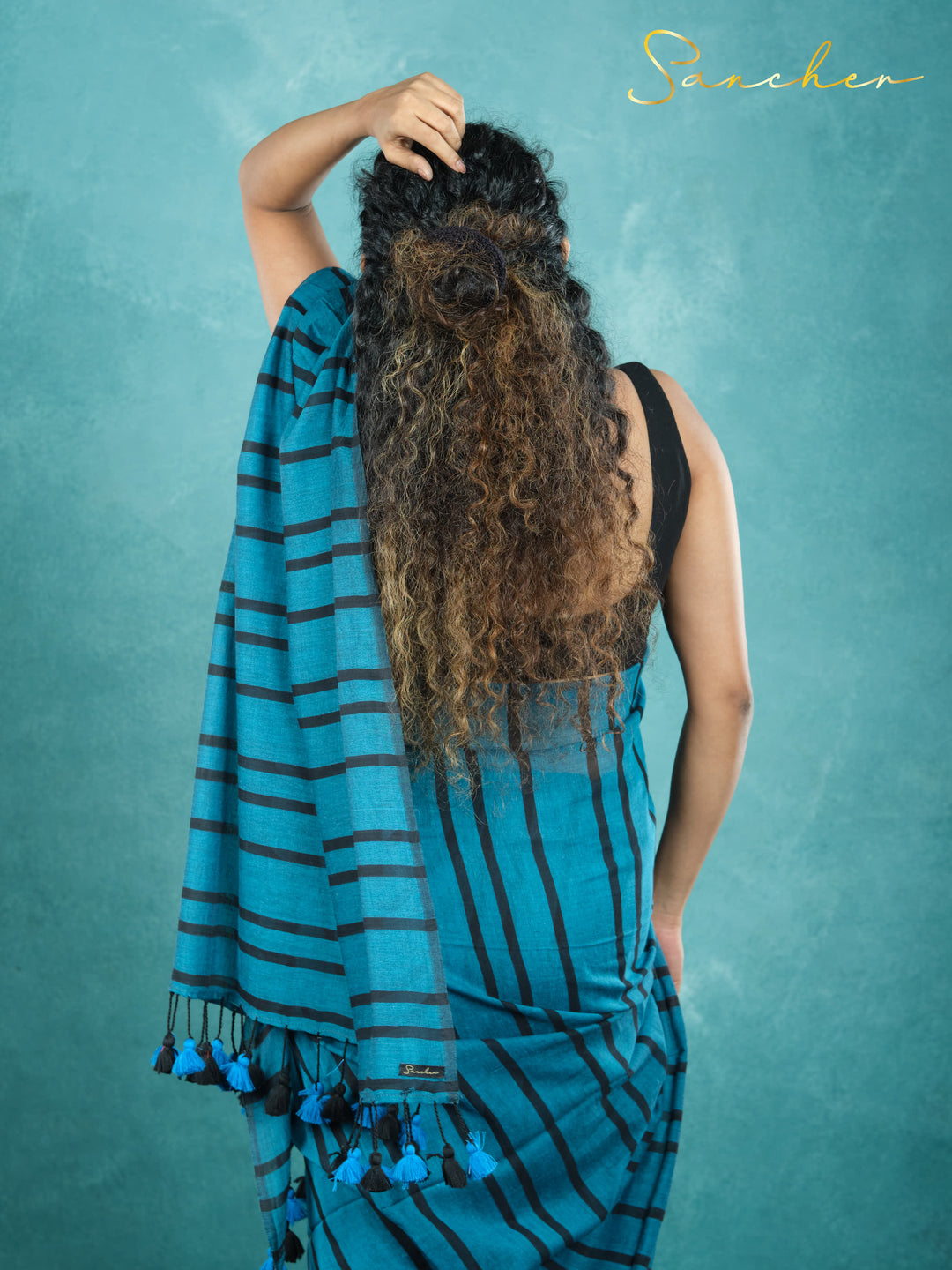 Navy Shadows Mulmul Cotton Saree