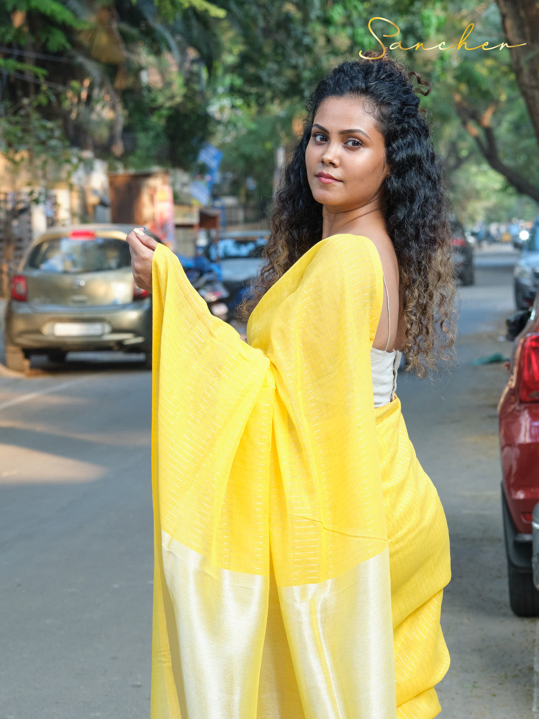 Yellow Mulmul Cotton Saree